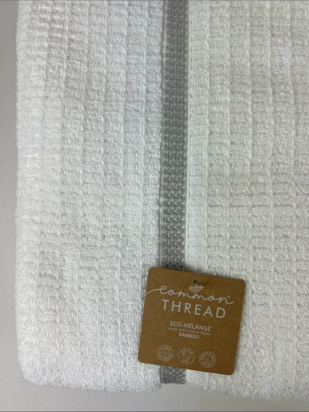 Common Thread Bamboo Eco Melange Bath Towel Set White Gray Soft Cotton 2 pc NEW